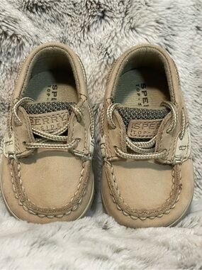 Sperry Toddler Tan Leather Moccasin Boat Shoes.